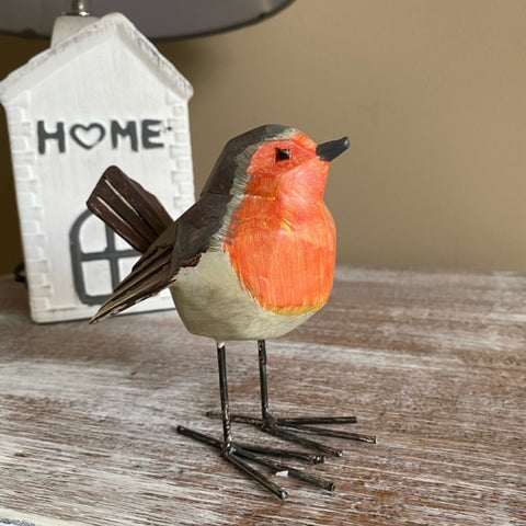 PAJARO DECORATIVO NEGRO CON ROJO DE CERAMICA